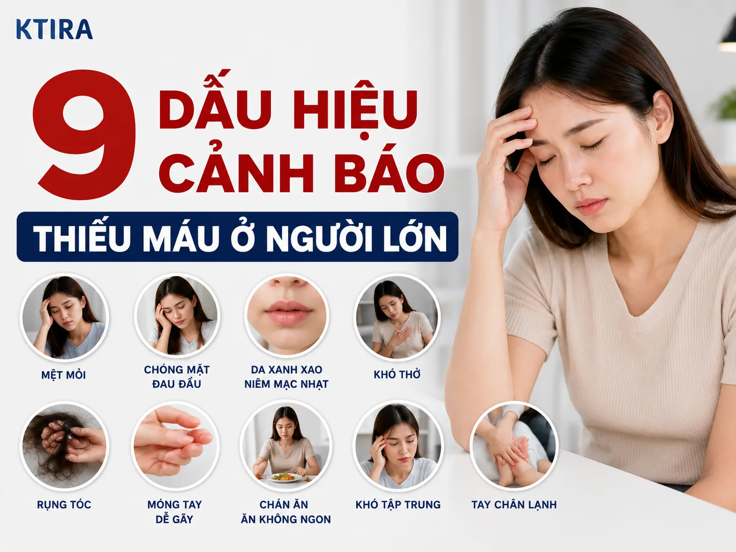 Chóng mặt kèm da nhợt, mệt mỏi, khó thở hoặc tim đập nhanh có thể gợi ý tình trạng thiếu máu.